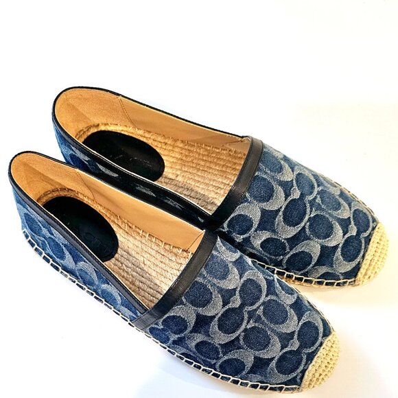 Coach Womens Collins Denim Espadrilles Slip Shoe Size 8 Navy Signature Canvas - Picture 2 of 9
